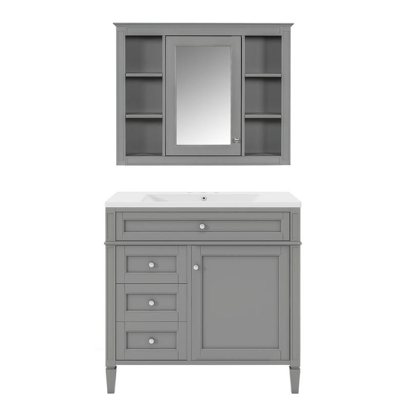 36" Modern Bathroom Vanity with Sink and Medicine Cabinet,2 Soft Closing Doors and 4 Drawers