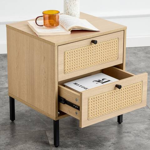 Japanese Rattan Shoe cabinet Modern simple storage cabinet MDF Board bedside cabinet MDF Small household furniture. 2 Drawers