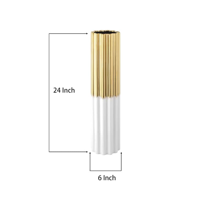 Modern Glam Handmade Ceramic Floor Vase Gold/ White