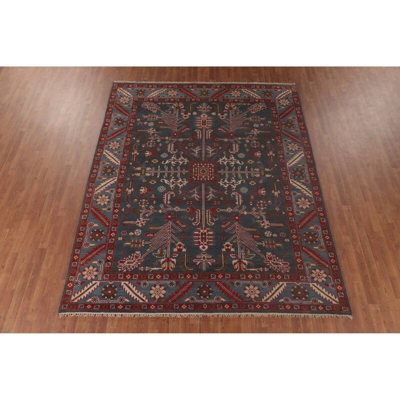 Oushak Area Rug Hand-Knotted Floral Wool Carpet - 8'0"x 9'10"