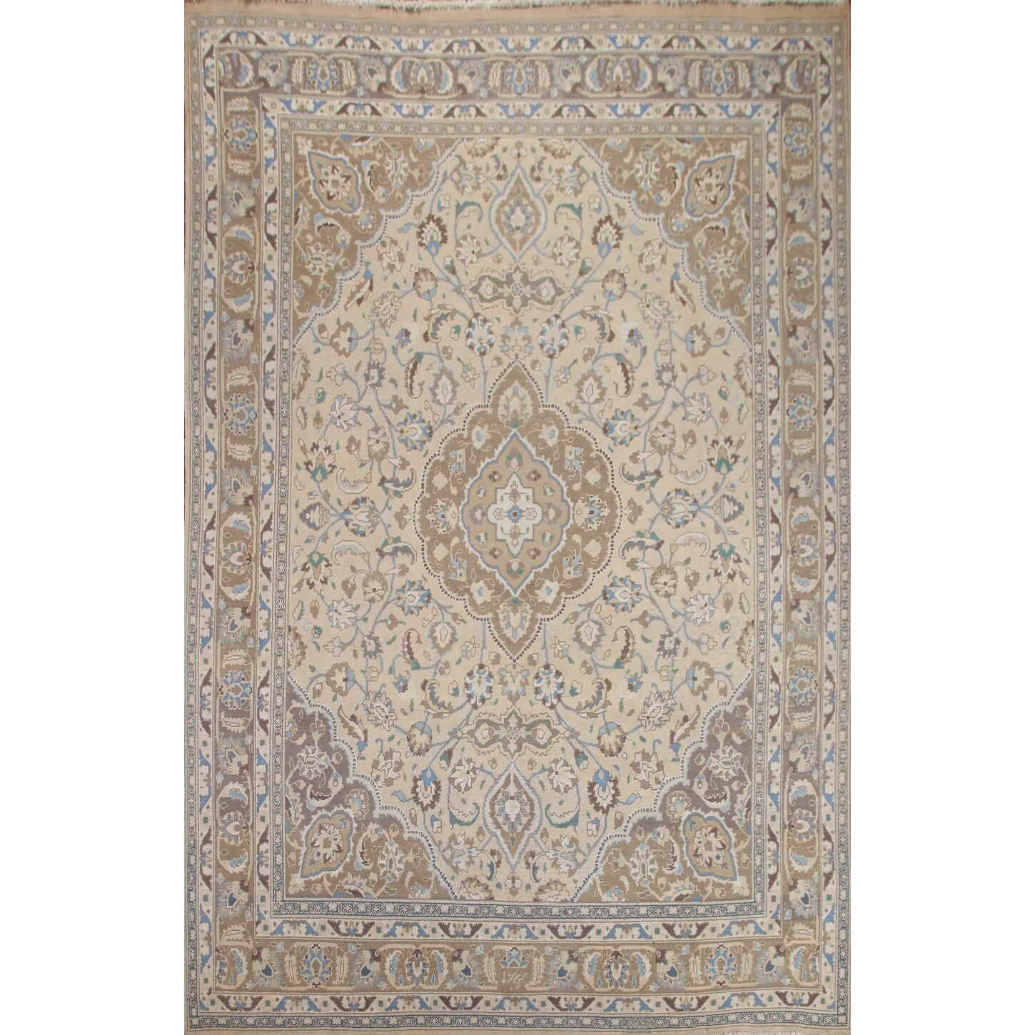 Hand Knotted Oriental 100% Wool Carpet Traditional Floral Beige & Ivories Tabriz Area Rug - 12' 8'' X 9' 8''
