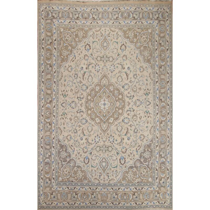 Hand Knotted Oriental 100% Wool Carpet Traditional Floral Beige & Ivories Tabriz Area Rug - 12' 8'' X 9' 8''