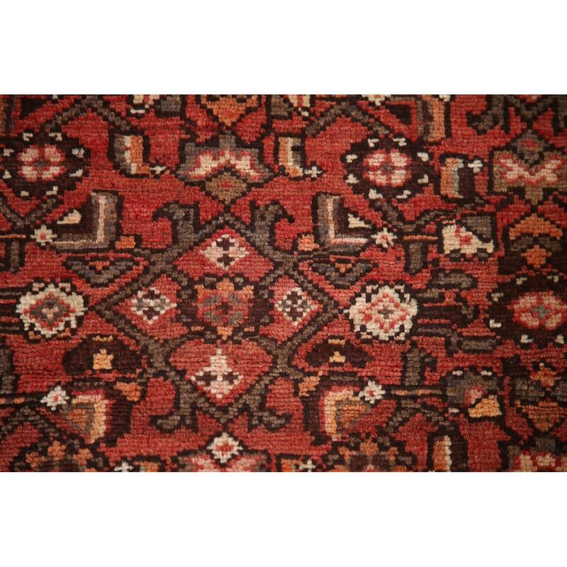 Hand Knotted Oriental 100% Wool Carpet Traditional Medallion Red Hamedan Runner Rug - 9' 3'' X 3' 10''