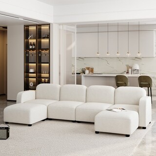 6-Piece Teddy Velvet Convertible Modular Sectional Sofa with Ottoman ...