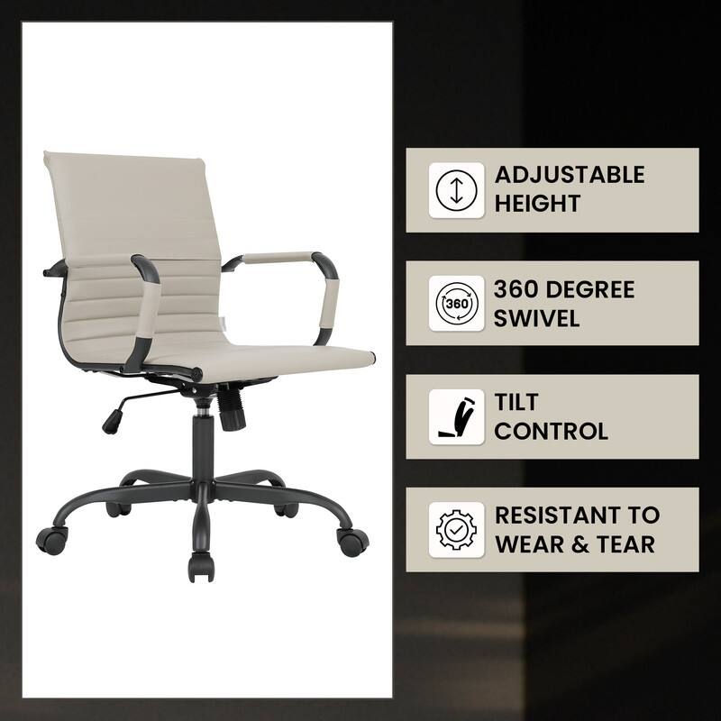 Harris Leather Mid-Back Adjustable Seat Height Office Desk Computer Swivel Chair in Black Metal Frame for Home Conference