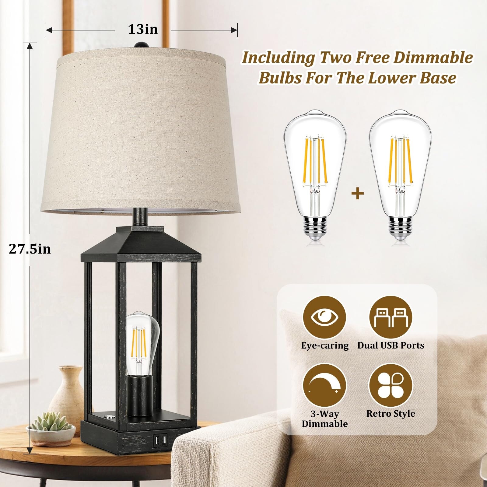 Table Lamps Set of 2 Farmhouse Bedside lamp with USB Charging Ports 3 Way Dimmable Touch Control Nightstand Lamps On Sale Bed Bath Beyond 40368992