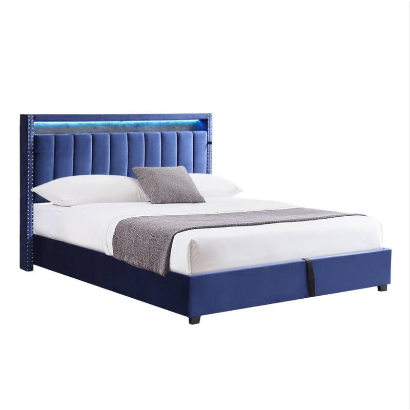 FULL Luxury Gas Lift Storage Bed with RF LED Lights