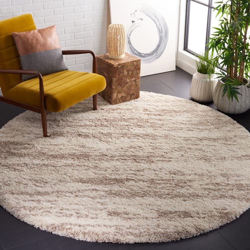 SAFAVIEH Hudson Shag Lulzime Modern Abstract 2-inch Thick Rug - 10' Round - Ivory/Beige - Round