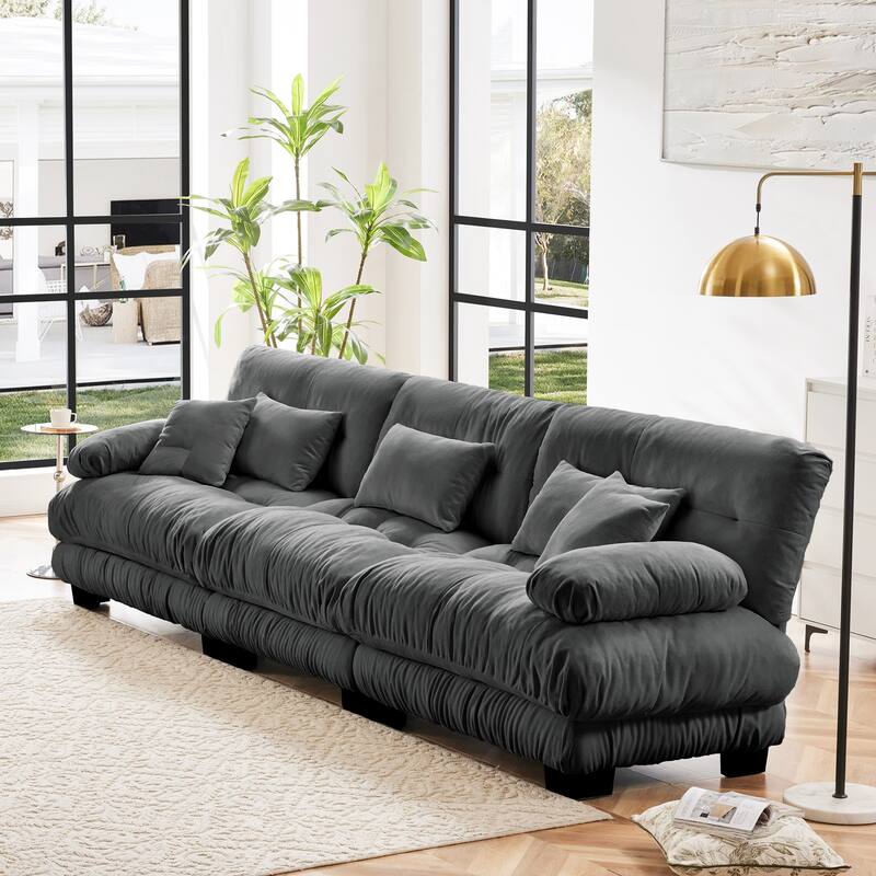 133.8" Chenille 4-Seat Sofa with Bolster Arms & Deep Cushions