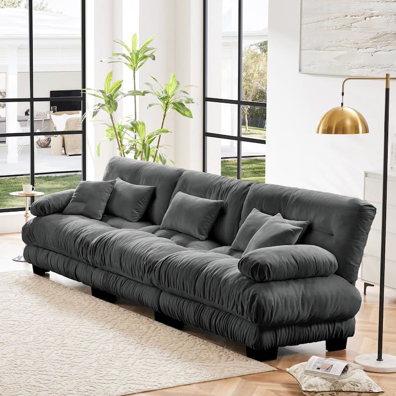Rossetta 3-Seater Stylish Design Chenille Modular Sectional Sofa with Round Bolster Armrests