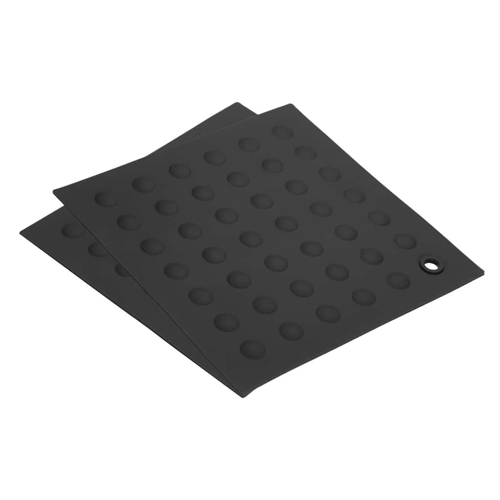 Silicone Trivet Mats 2pcs, Square Dots Hot Pan Pads Dish Drying Mat -Black - Black