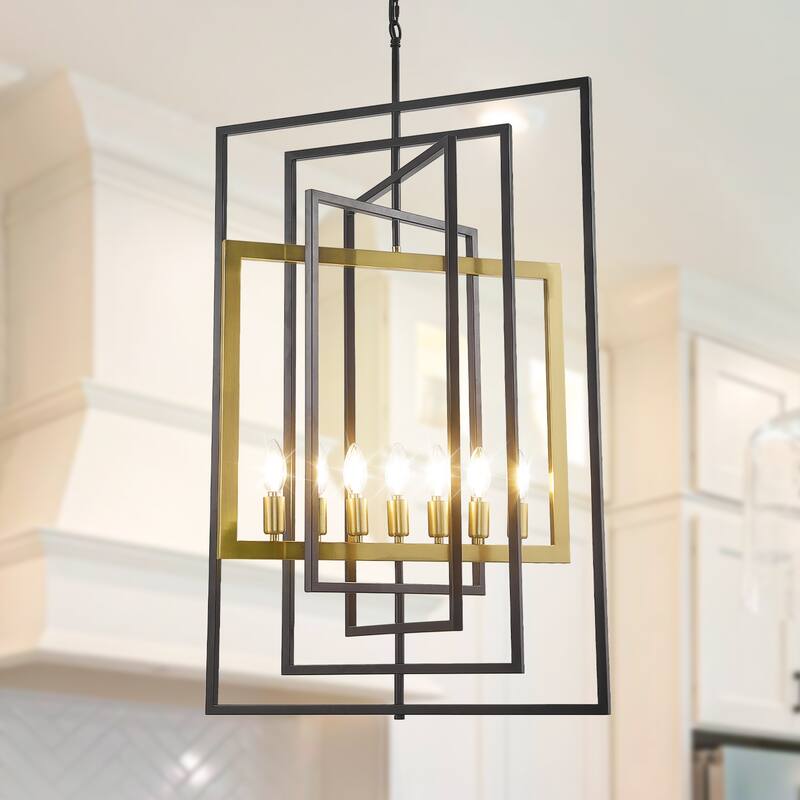 7-Light Pendant Light, 23Inch Farmhouse Chandelier Fixture with UL - Black./Gold