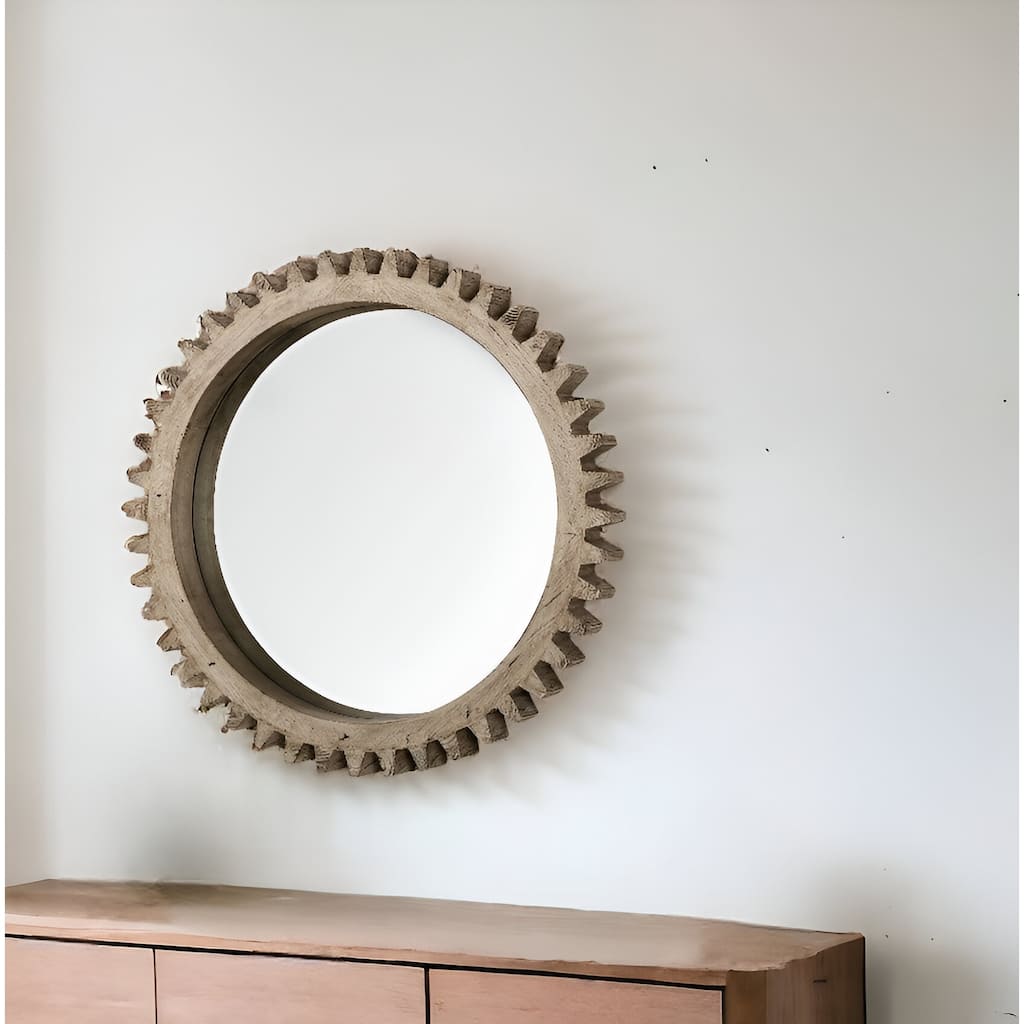 HomeRoots 35" Brown Abstract Wood Framed Accent Mirror - Wood Brown - 35' X '35' X '4