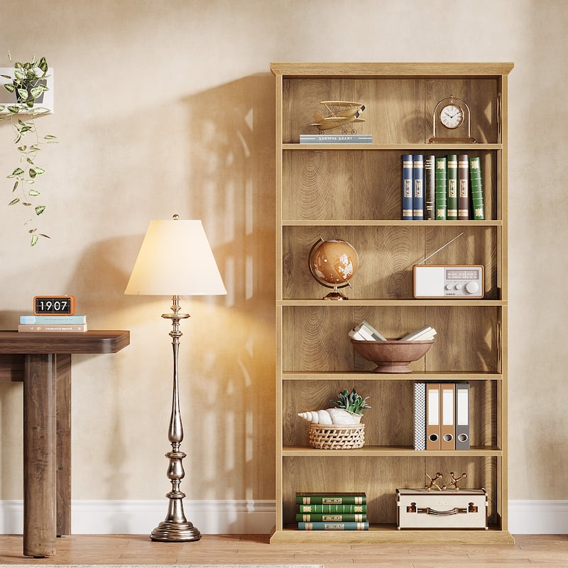 7-Tier Wood Bookshelf, 75 Inch Tall Bookcase Display Shelves