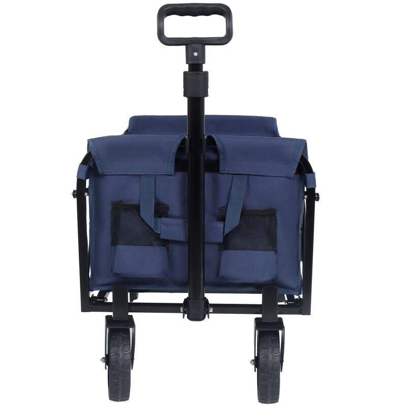Expandable Dual-Layer Utility Wagon - 225lb Capacity with 100% Extra Space, Dark Blue