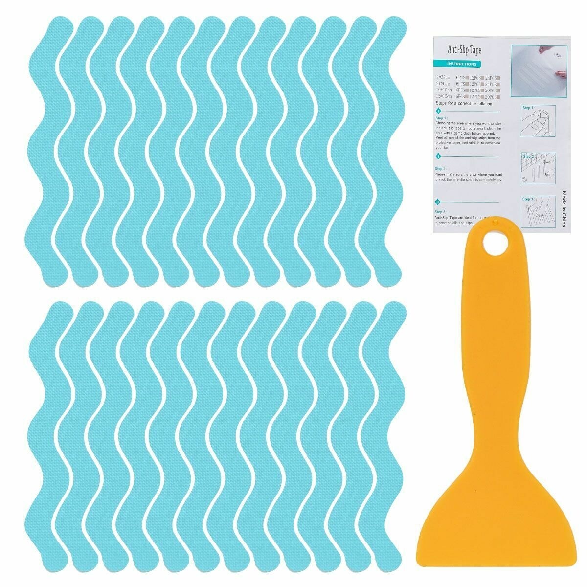 24-Pack Non-Slip Safety Treads - PEVA Applique Stickers For Bathtub Shower Stairs