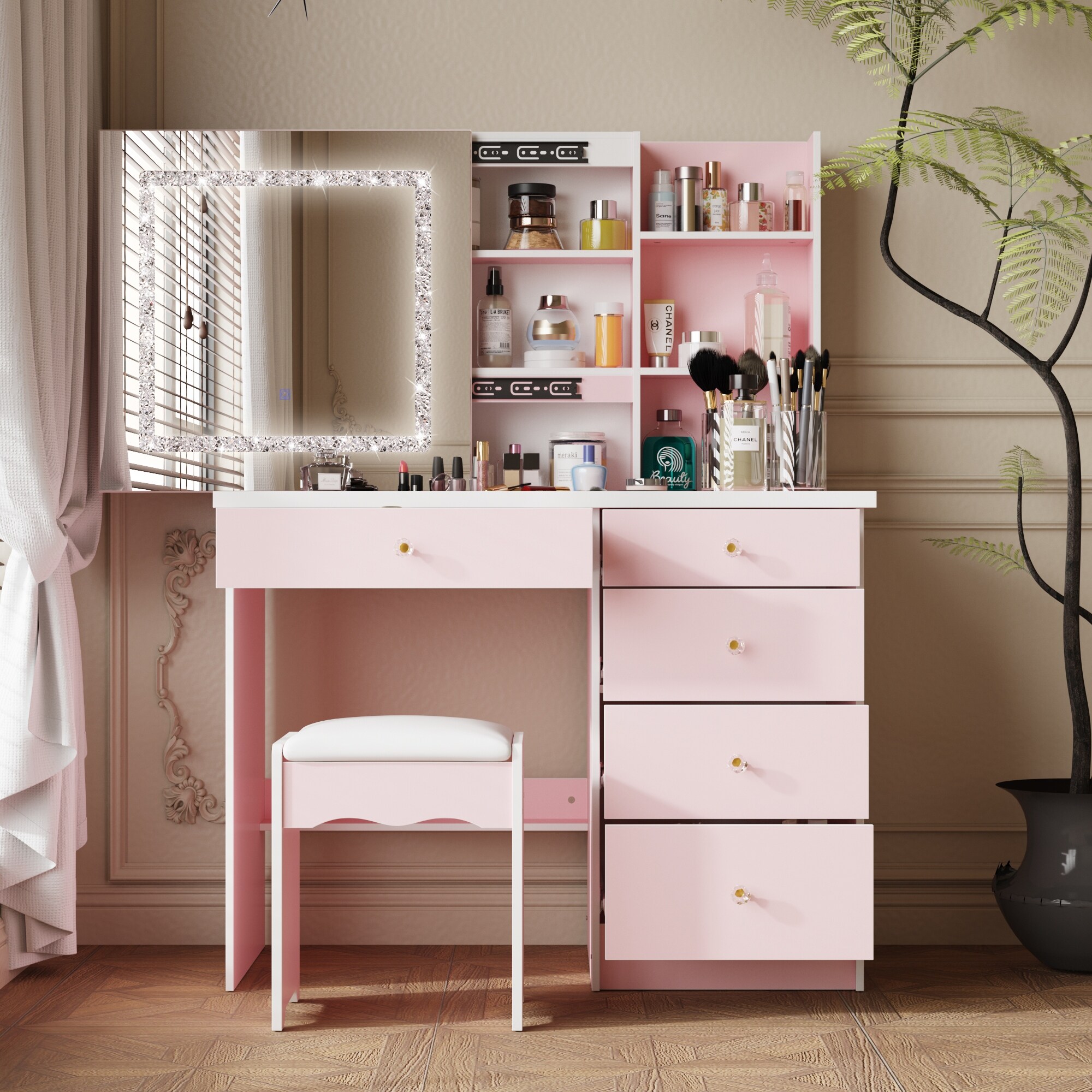 Enid vanity set with stool and mirror online