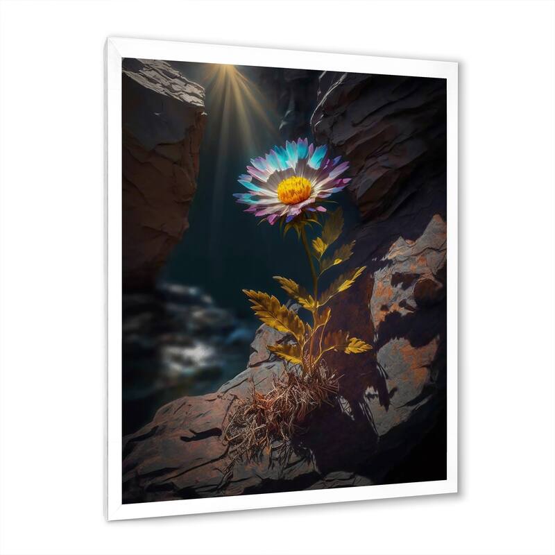 Designart "Fierce Blue Mountain Flower Captures Sunshine" Flowers Framed Canvas Prints