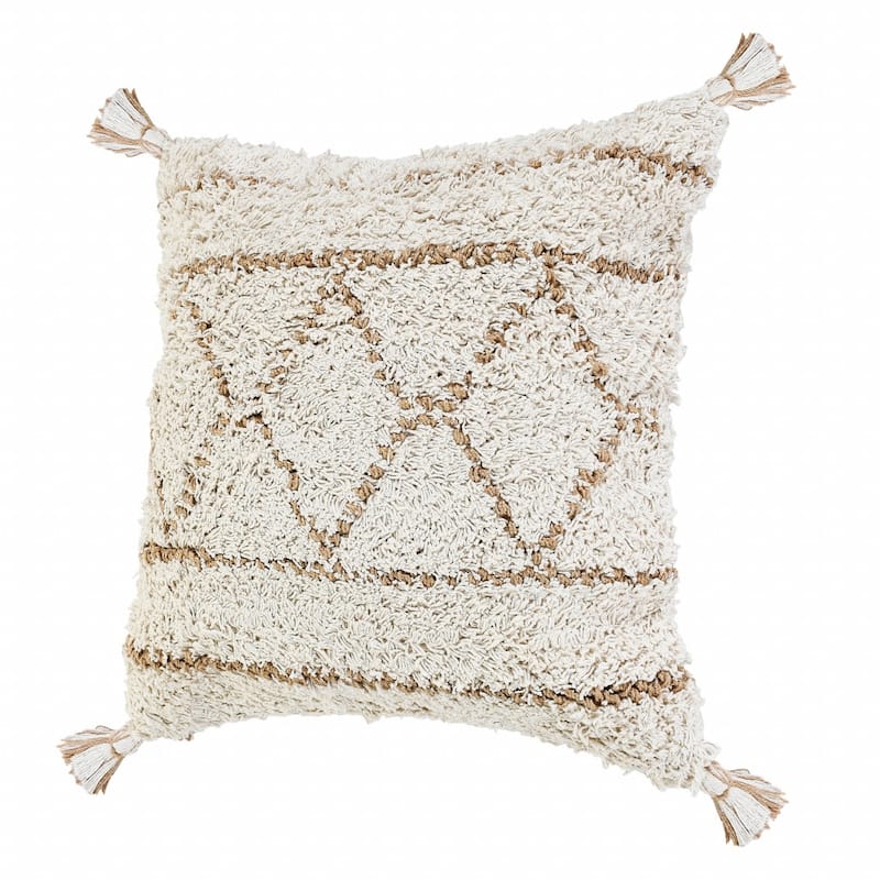 HomeRoots 20" X 20" White And Tan 100% Cotton Geometric Zippered Pillow