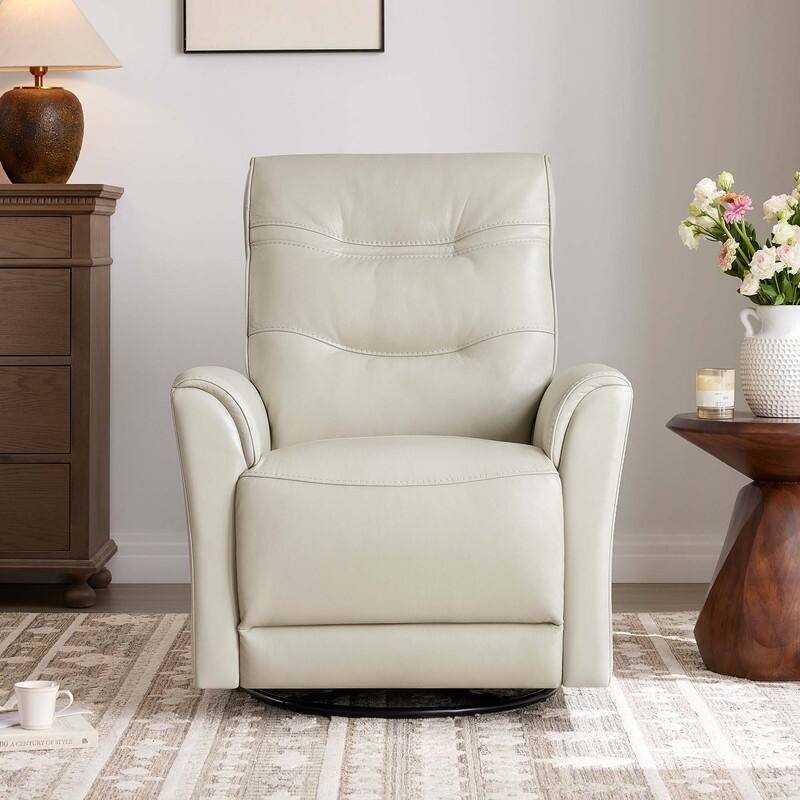 Spruce & Spring Genuine Leather Swivel Glider Recliner with Power Lumbar Support