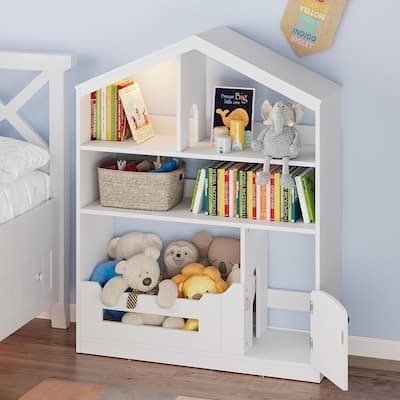 Kids Bookshelf and Toy Storage, Wooden Kids Bookcase with Motion Sensor Light