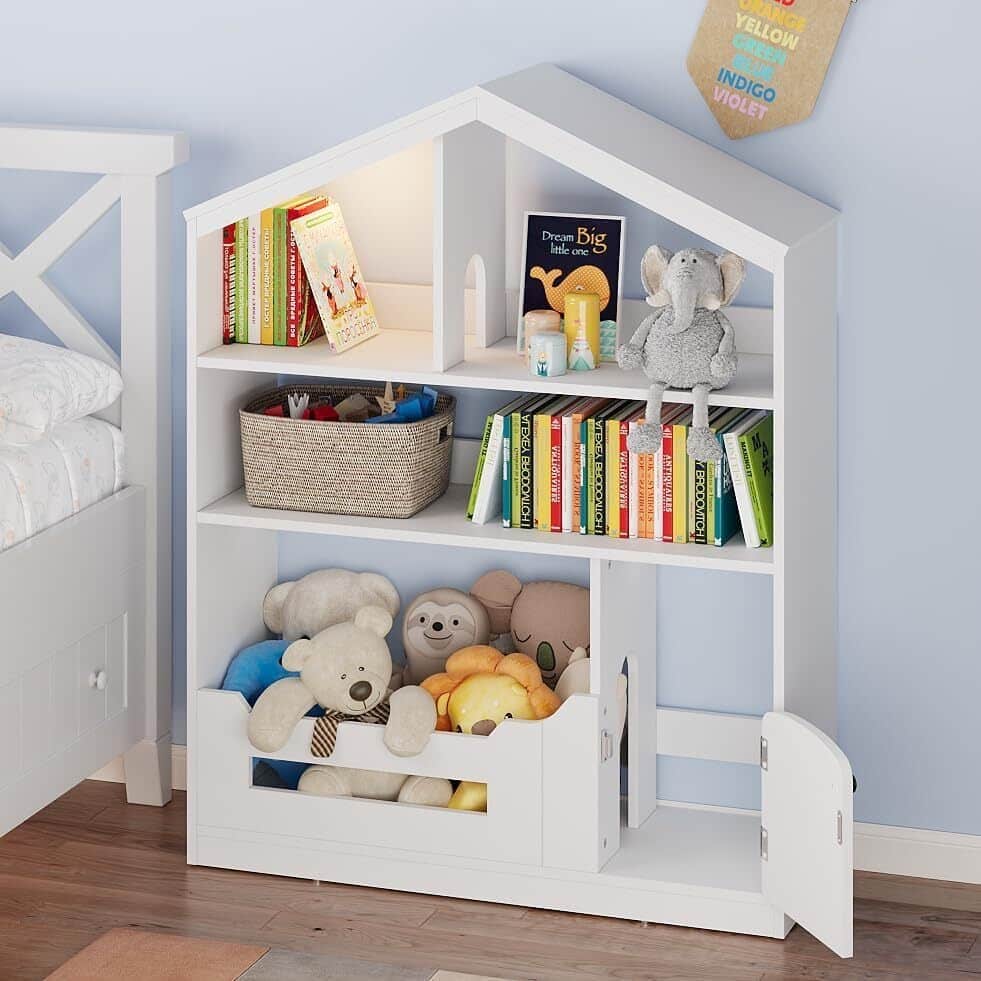 Kids Bookshelf and Toy Storage, Wooden Kids Bookcase with Motion Sensor Light