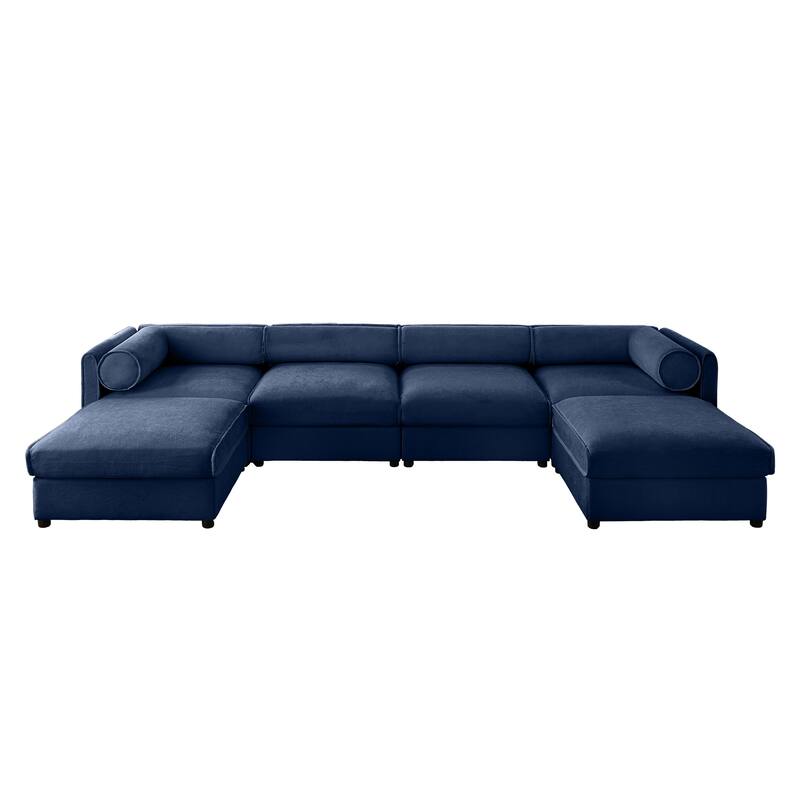GDFStudio - Thalassius Chenille 4-Seater Sofa With Twin Ottoman