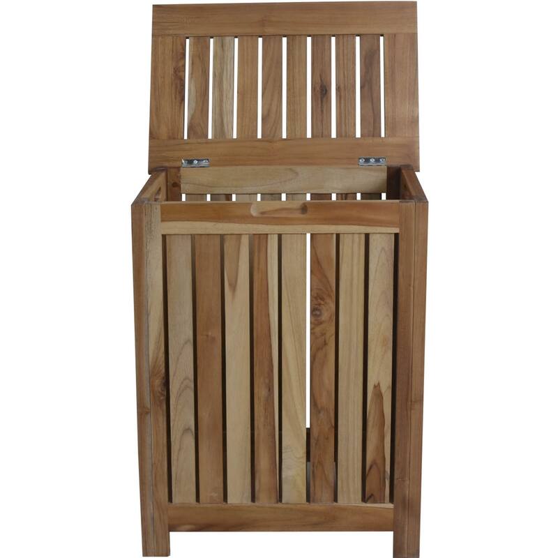 Compact Teak Laundy Storage w/ Removable Bag in Natural Finish
