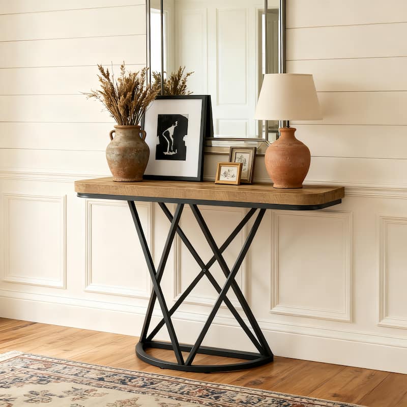 41" Console Table with Metal Geometric Base for Entryway, Living Room