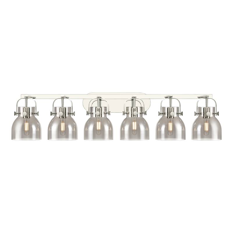 Innovations Lighting 423-6W-10-46 Pilaster II Bell Vanity Pilaster II - Polished Nickel / Plated Smoke