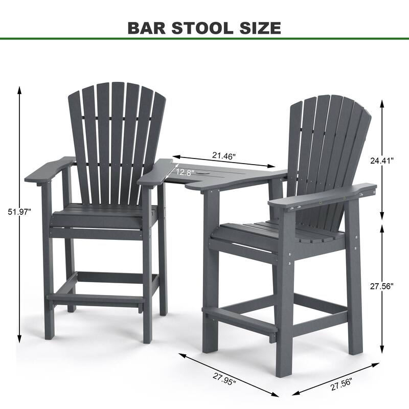 Patio Bar Stools Adirondack Arm Chairs Set of 2, 3 colors