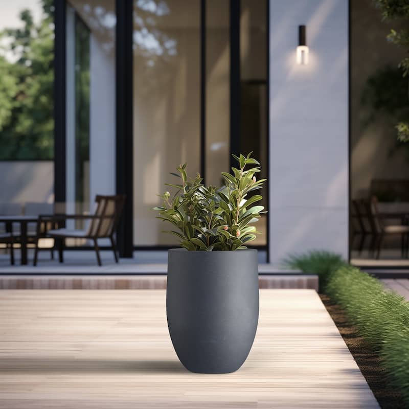 Tall Concrete Round Plant Pots / Large Indoor and Outdoor flower Planters - 16 Inch x 22 Inch - Granite Gray