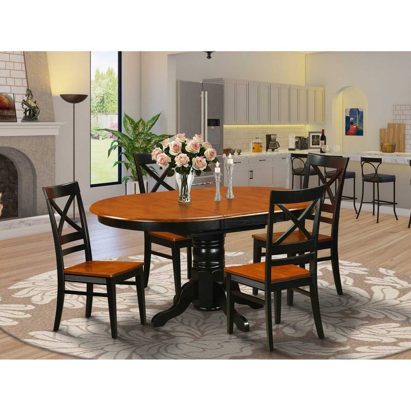 HomeStock 5-Piece Oval Black and Cherry Finish Solid Wood Top Dining table with 4 Chairs