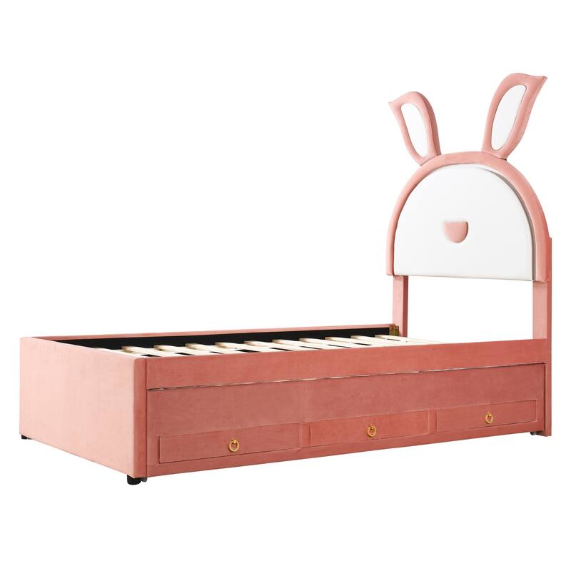 Full Size Upholstered Platform Bed with Trundle and 3 Drawers
