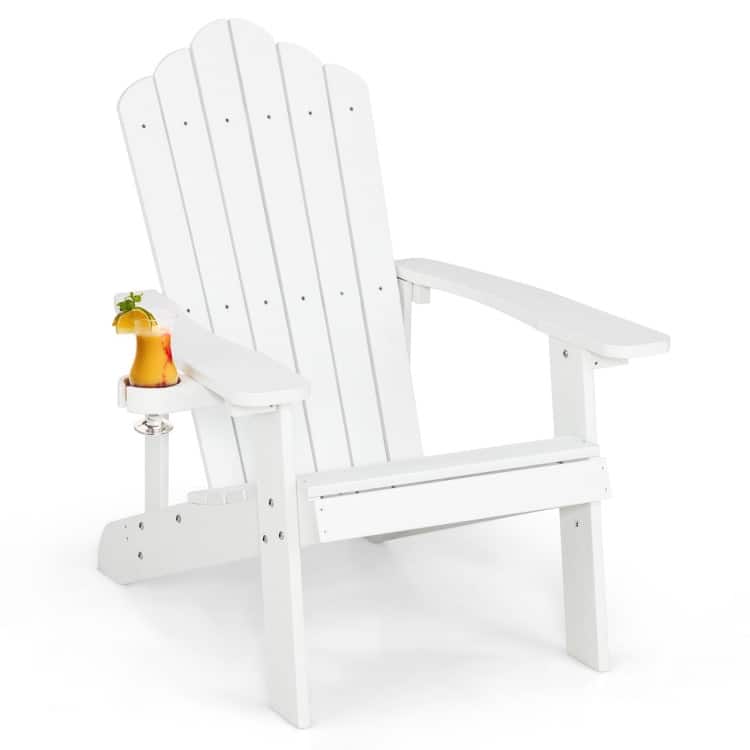 Weather Resistant HIPS Outdoor Adirondack Chair with Cup Holder - 33.4" x 30" x 37" - White