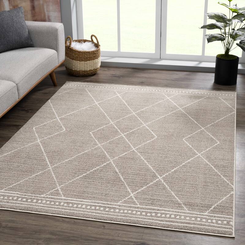 Hauteloom Casablanca Collection Bohemian Farmhouse High Pile Area Rug - 7'10" x 10' - Brown, Dark Beige, White