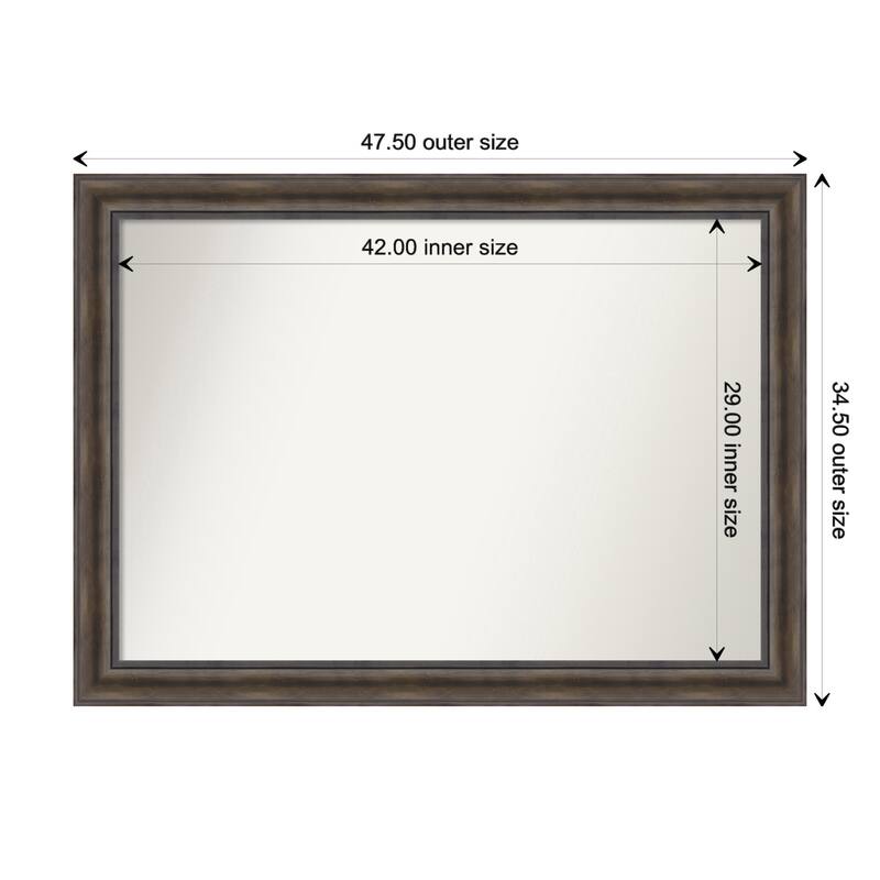 Rustic Pine Brown Framed Non-Beveled Custom Wall Mirror, Bathroom Vanity Mirror - Outer Size: 47.5 x 34.5