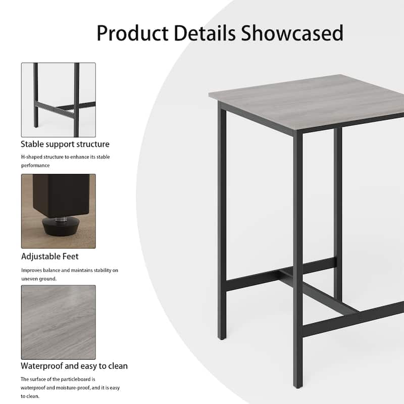 Bar Table Set with 2 Bar Stools in Grey