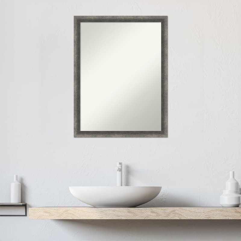 Burnished Concrete Narrow Non-Beveled Wood Framed Bathroom Vanity Wall Mirror - Burnished Concrete Narrow