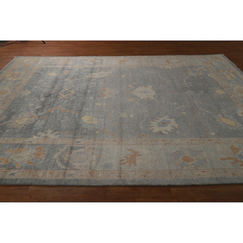 Hand Knotted Oriental 100% Wool Carpet Transitional All-Over Greys & Charcoal Oushak Area Rug - 11' 7'' X 8' 5''