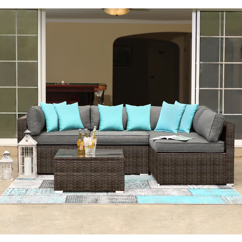Cosiest 5-piece Outdoor Patio Wicker Furniture Set with Coffee Table - Brown