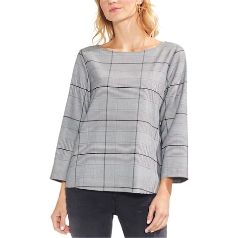 Vince Camuto Womens Glen Plaid Tunic Blouse, Grey, Small