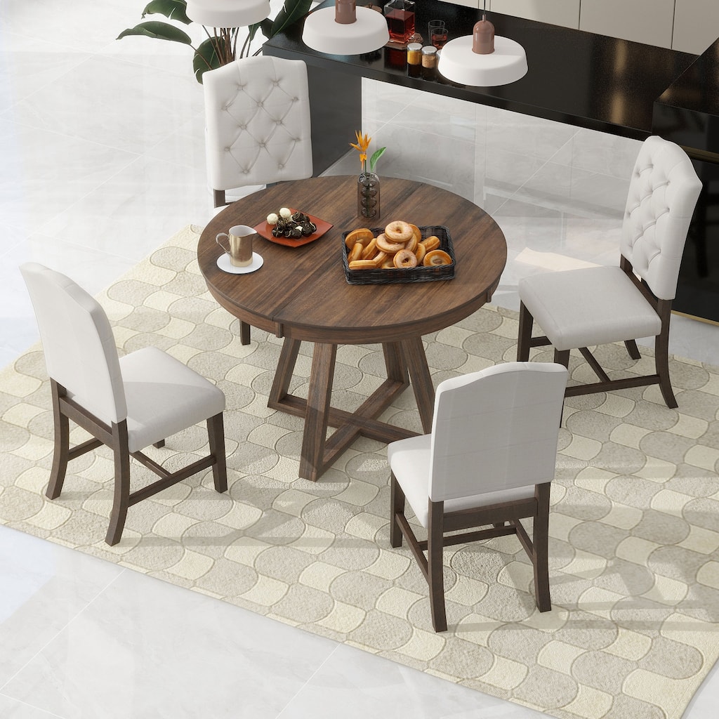Nestfair 5-Piece Retro Functional Dining Set with 4 Upholstered Chairs