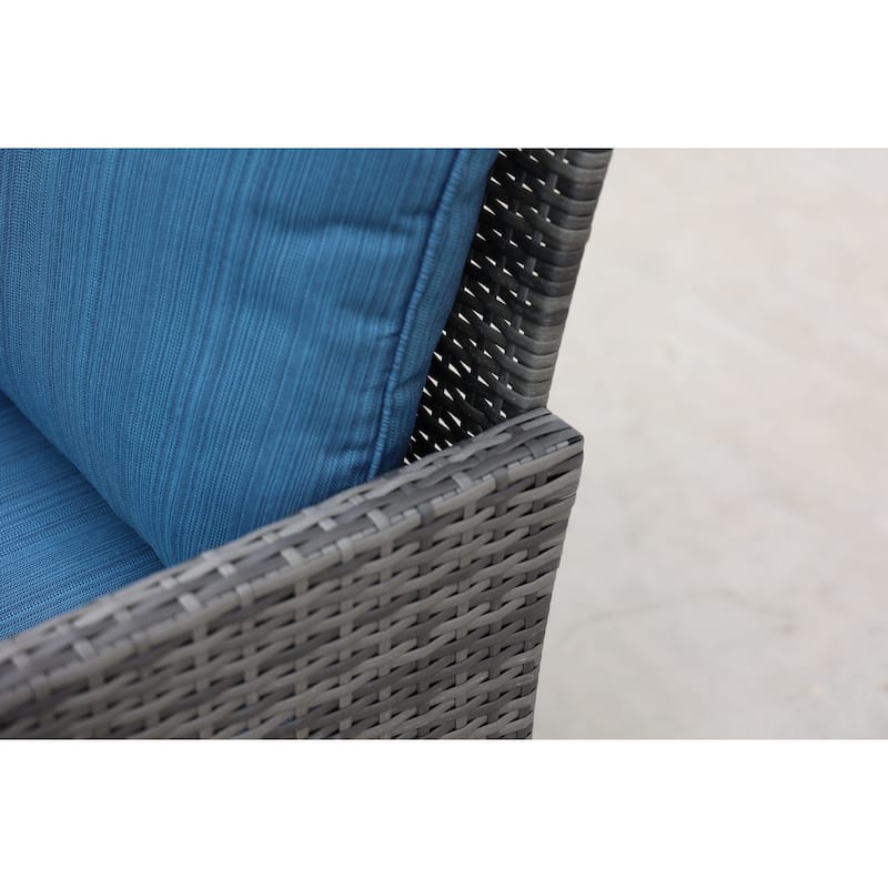 5-Piece Outdoor Wicker Patio Conversation Set with Cushioned Chairs, Space-Saving Ottomans & Coffee Table