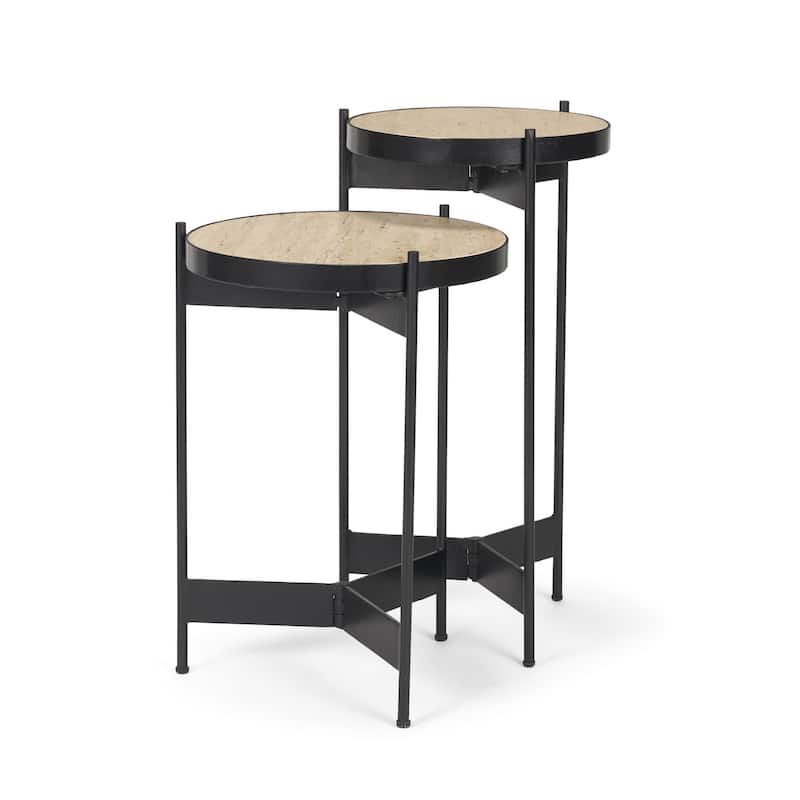 HomeRoots Set of Two Brown And Black Marble And Metal Nested Tables - 14.00 in. x 24.00 in. x 26.00 in.