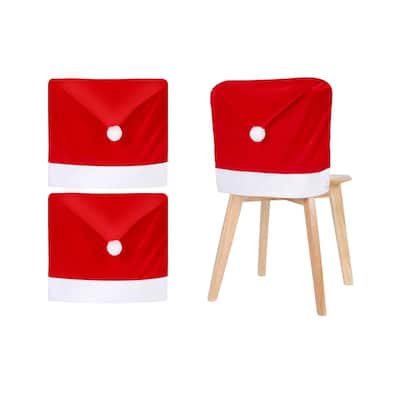 4 Pcs Christmas Chair Cover, Red Santa Hat Chair Slipcovers for Christmas Holiday Festival Decoration