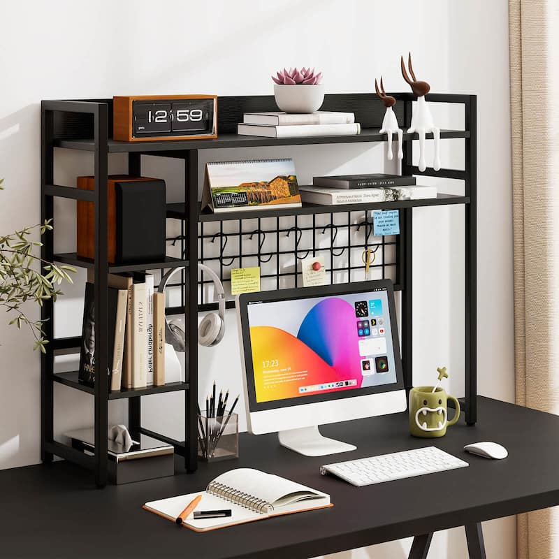 Costway Desk Shelf 4-Tier Desktop Display Rack with Metal Grid Panel & - See Details
