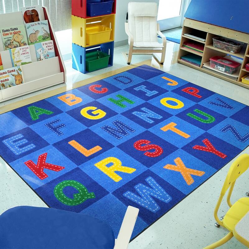 Patchwork Letters Multi Educational Nylon Area Rug - 8x11