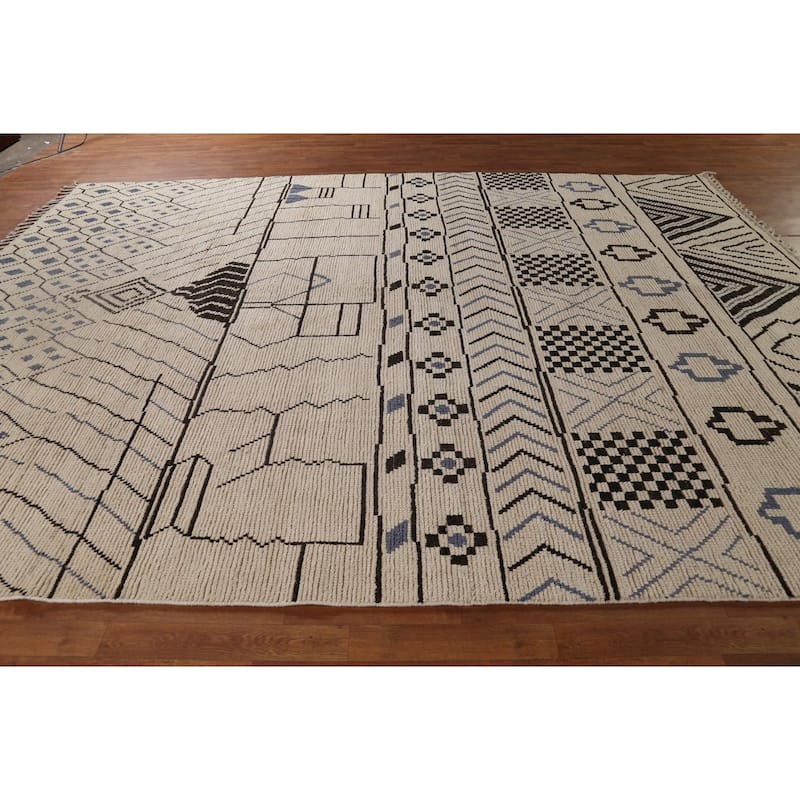 Geometric Trellis Moroccan Area Rug Handmade Wool Carpet - 9'0"x 12'5"
