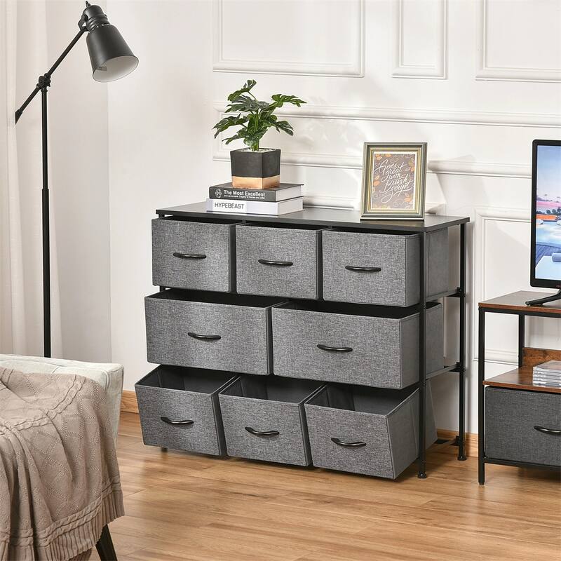 8-Drawer Fabric Dresser with MDF Top Foldable & Portable Storage Chest with Steel Frame and Anti-Topple Safety